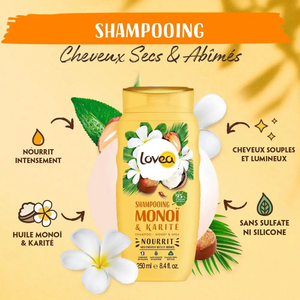 LOVEA - DUO Shampooing + Après Shampooing Monoi Karité & Shea - Cheveux Secs et Abîmés- 200ml primer