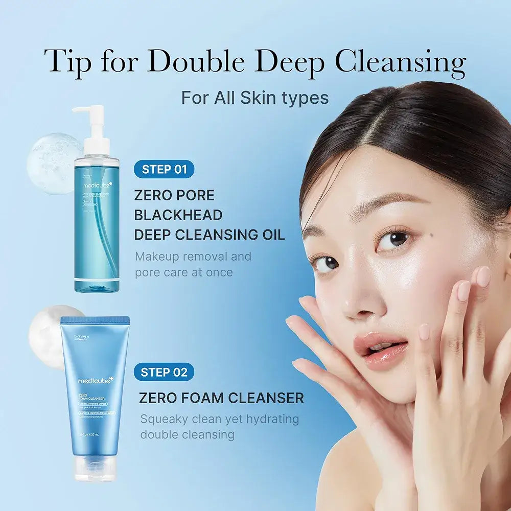 MEDICUBE - DUO Double Cleansing Zero Foam Cleanser + Zero Pore Blackhead Deep Cleansing Oil (2pcs) masques