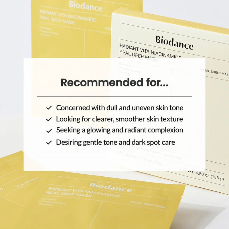 BIODANCE - Vita Niacinamide Deep Mask Sheet ( pack de 4 )
