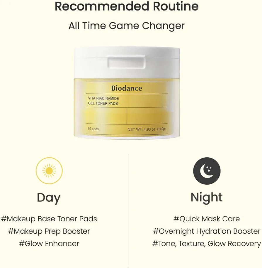 BIODANCE - Vita Niacinamide Gel Toner Pads - Masque illuminateur et unifiant- 60 pads