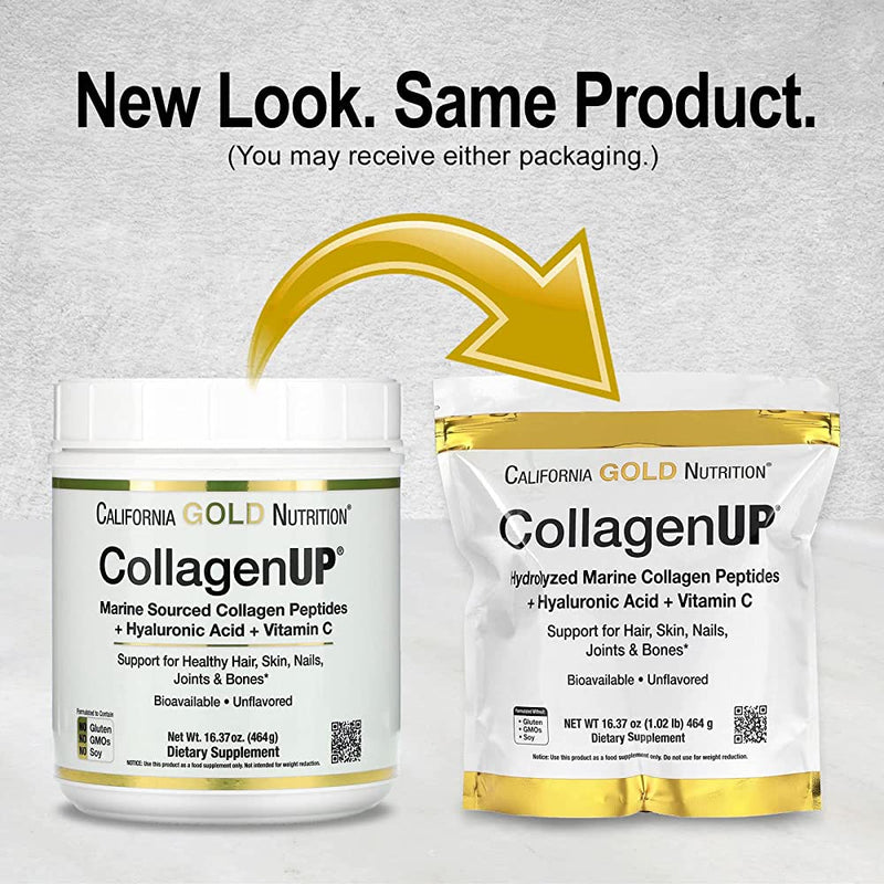 CALIFORNIA GOLD NUTRITION - COLLAGEN UP, Peptides de Collagène Marine à l'Acide Hyaluronique + Vitamine C, Non aromatisés - 206g