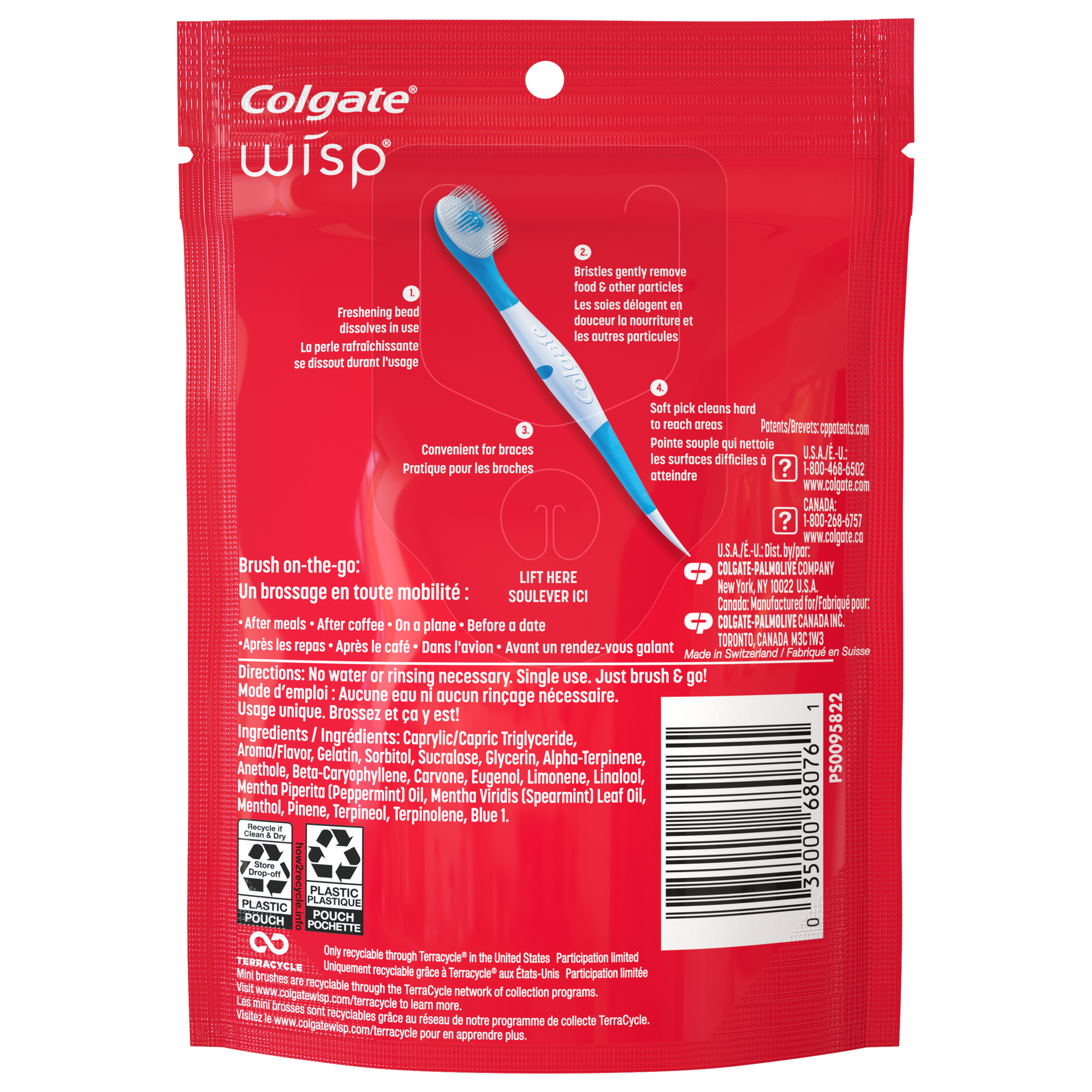 Colgate - MaxFresh Wisp, Brosse à dents de voyage à usage unique, Menthe poivrée