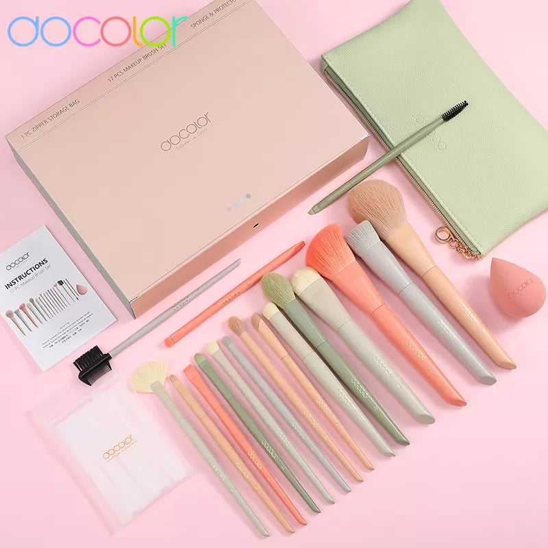 DOCOLOR - Set Pro Brush + Blender + Trousse (17pièces)