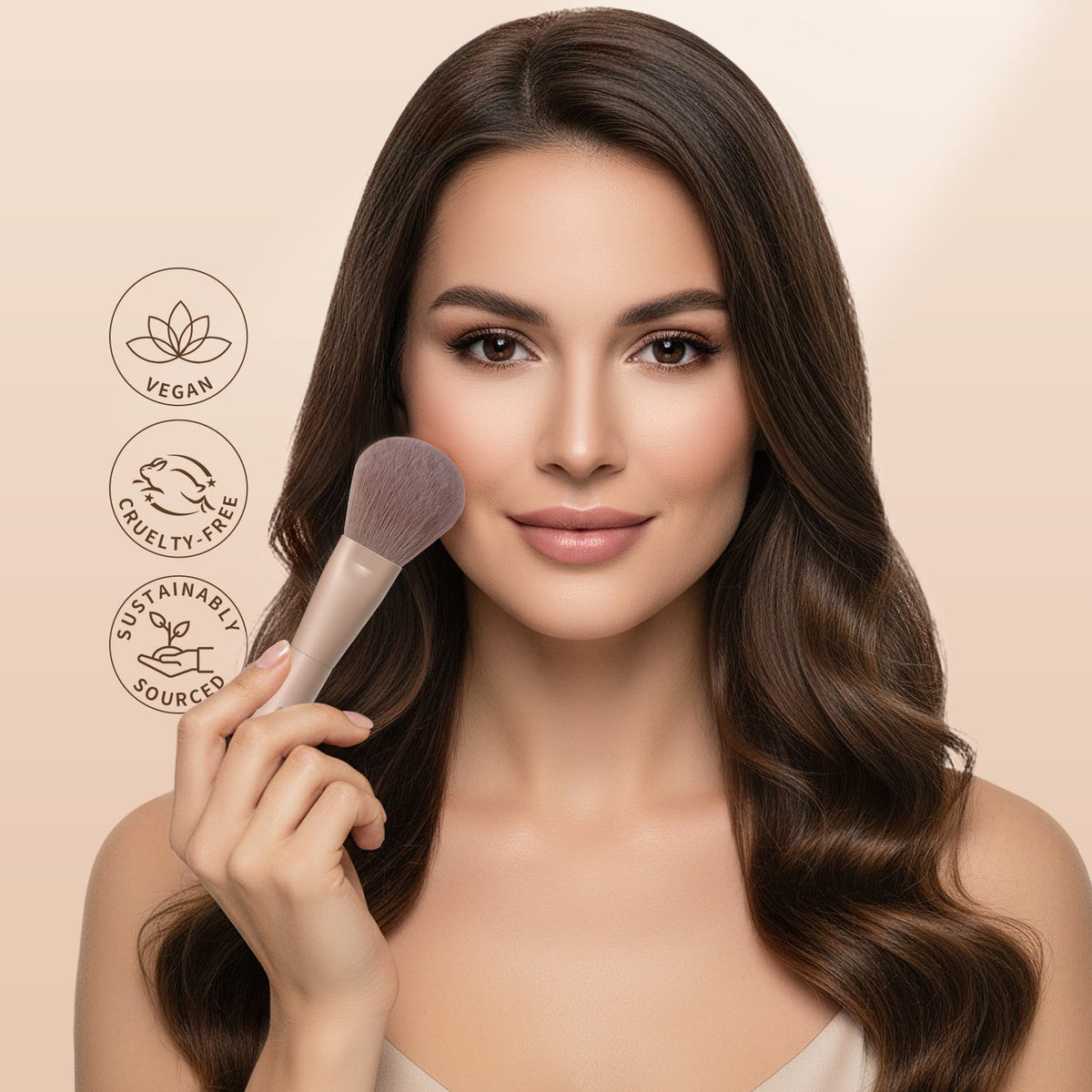 DUCARE - Ensemble de 12 pinceaux de maquillage glamour café ultime + Éponge +  Houppette + Boîte