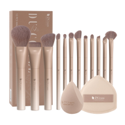 DUCARE - Ensemble de 12 pinceaux de maquillage glamour café ultime + Éponge +  Houppette + Boîte