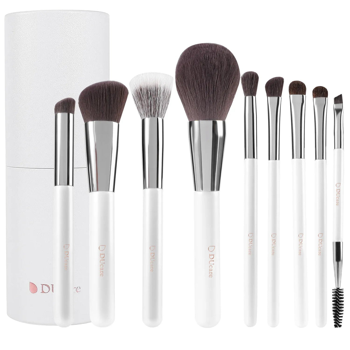 DUCARE - Ensemble de 9 pinceaux blancs pour le visage et les yeux avec support