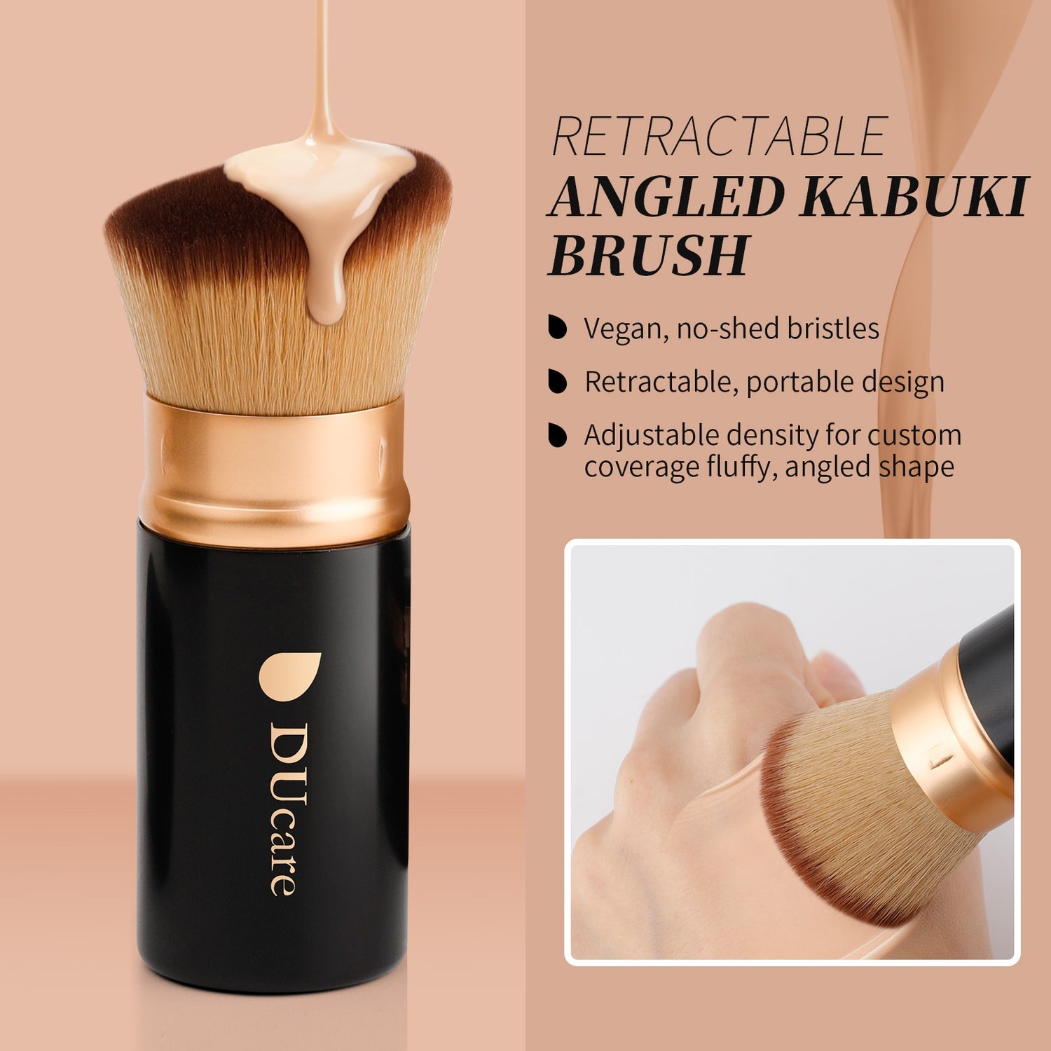 DUCARE - Pinceau Kabuki rétractable à tête plate pour le fond de teint