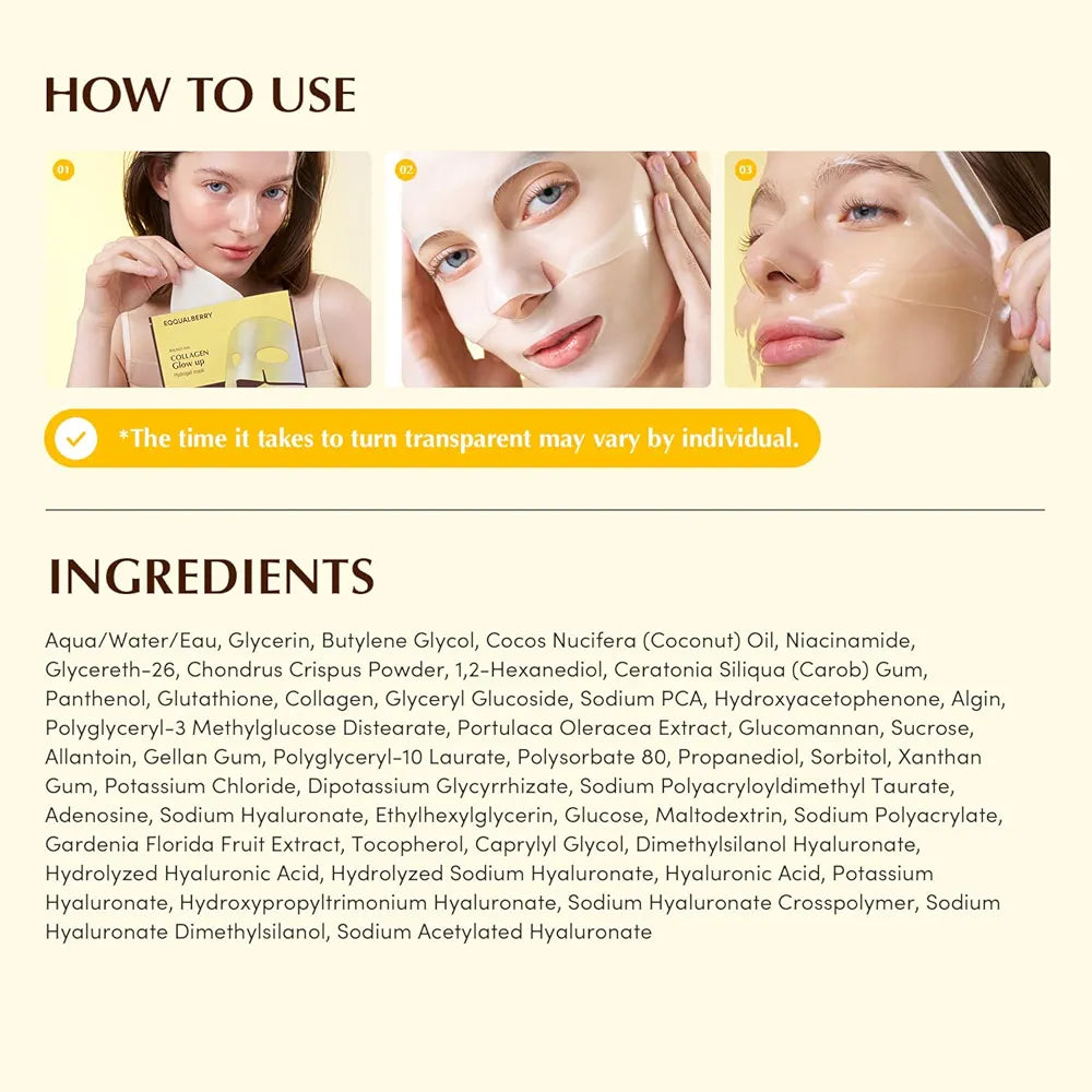 EQQUALBERRY – Collagène Glow Up Hydrogel Mask ( 1pc )