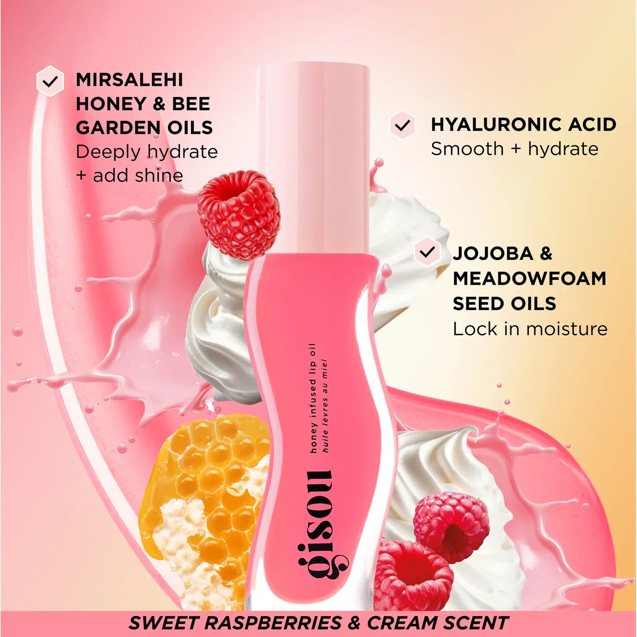 Gisou - Honey Infused Lip Oil - réf Rasberry Swirl