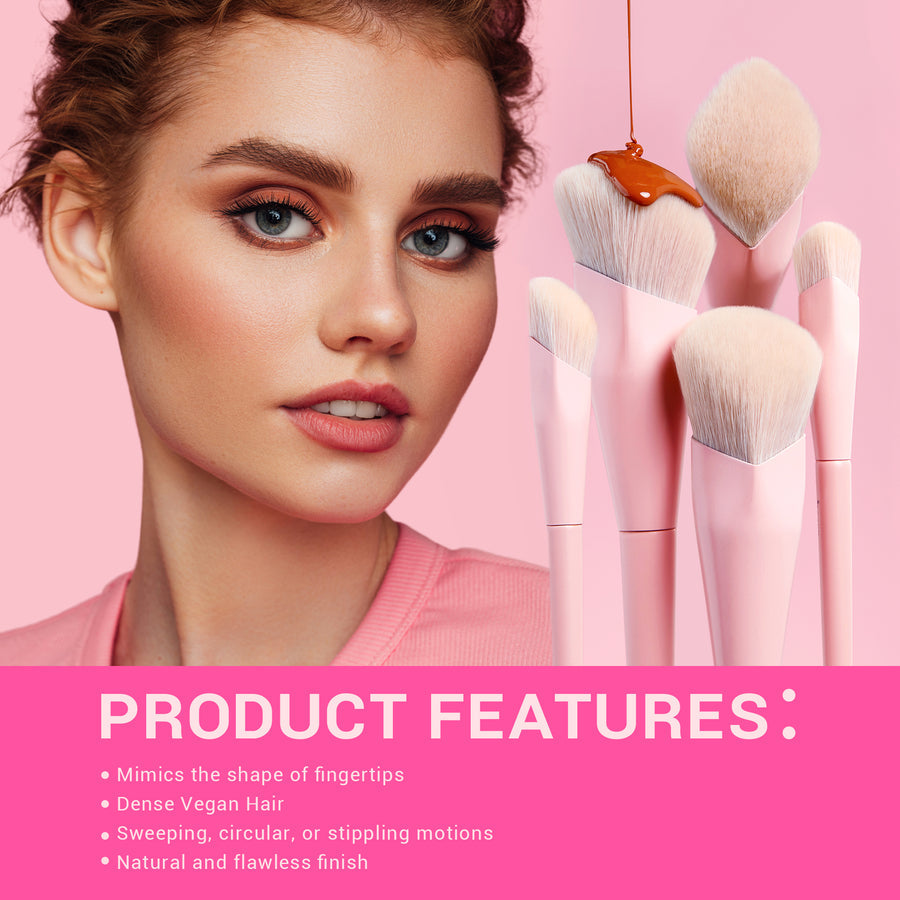 JESSUP - Crystal Pink Makeup Brushes Set Premium Vegan