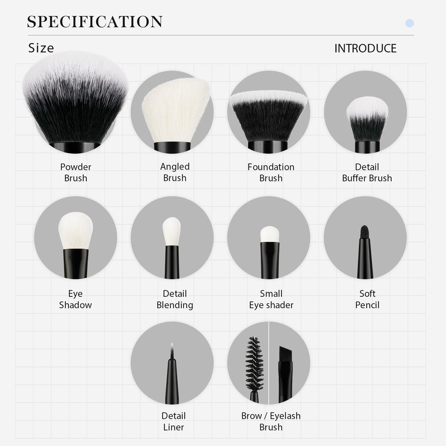 JESSUP - Ensemble 10pcs Shed Resistant Premium Makeup Brushes