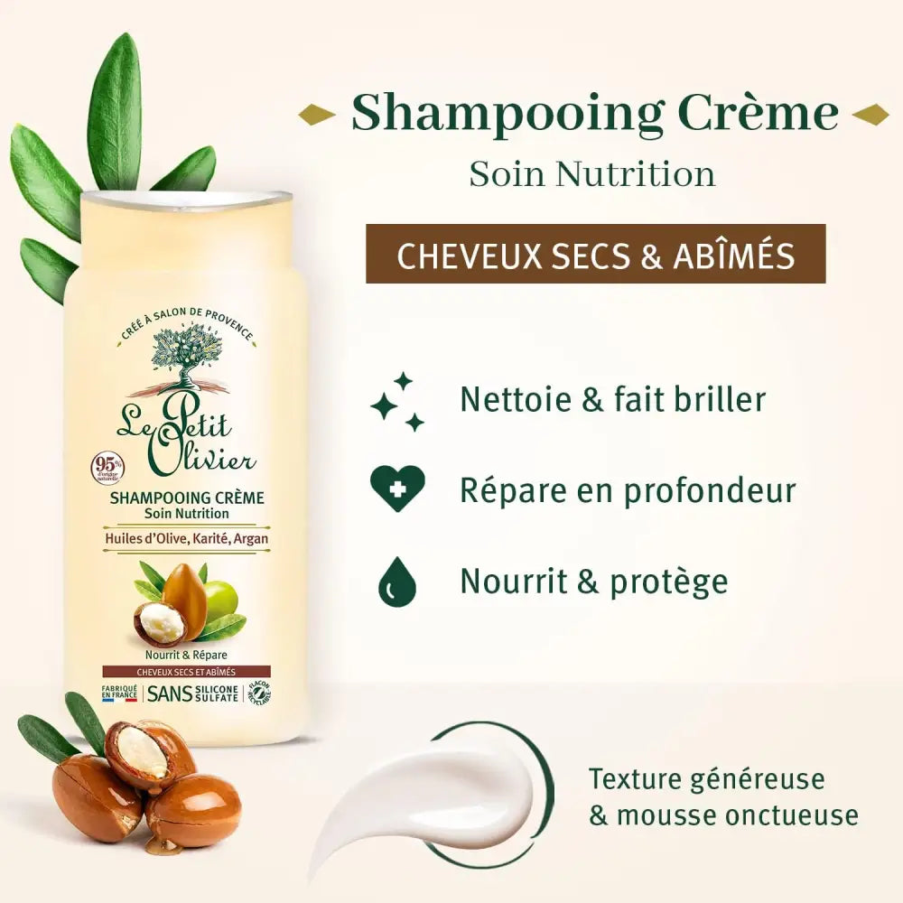 LE PETIT OLIVIER - Duo Shampooing et Après Shampooing Crème Nutrition Huile d’Olive Karité et Argan - 250ml
