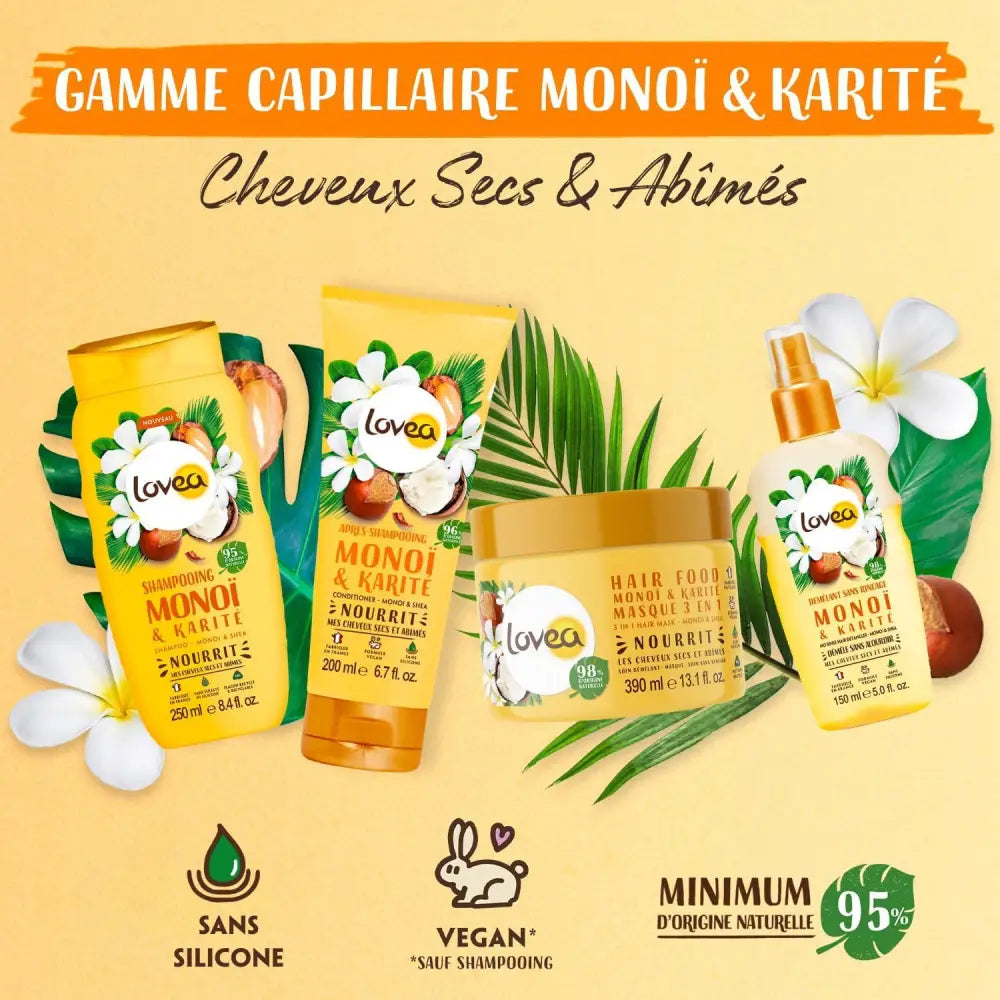 LOVEA - DUO Shampooing + Après Shampooing Monoi Karité & Shea - Cheveux Secs et Abîmés- 200ml primer