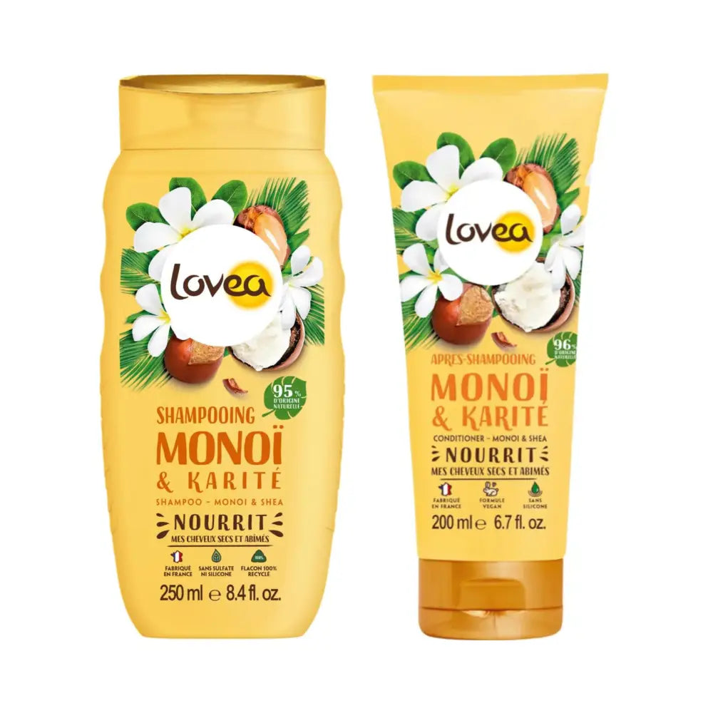 LOVEA - DUO Shampooing + Après Shampooing Monoi, Karité & Shea - Cheveux Secs et Abîmés - 200ml