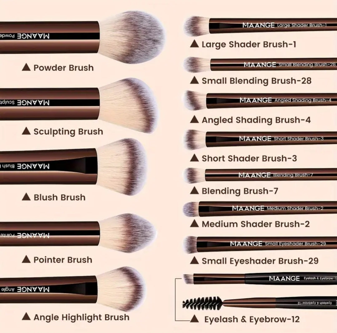 MAANGE - Ensemble de 13 pinceaux de maquillage Premium + Sac + 2 Puff