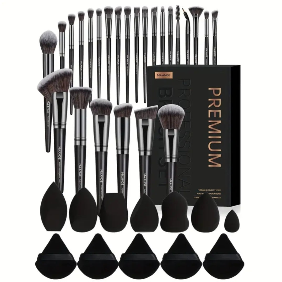 MAANGE - Ensemble de 25 pinceaux de maquillage Premium + 7 éponges + 5 Puff