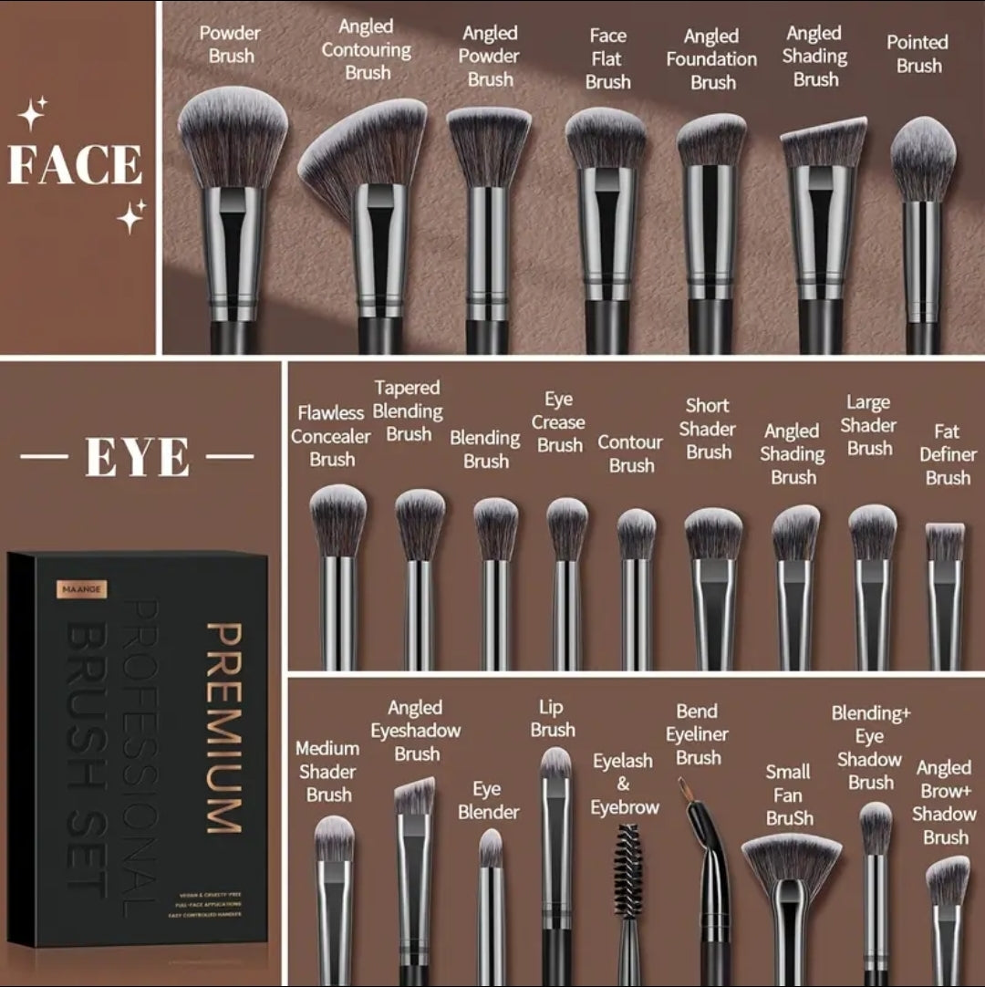 MAANGE - Ensemble de 25 pinceaux de maquillage Premium + 7 éponges + 5 Puff