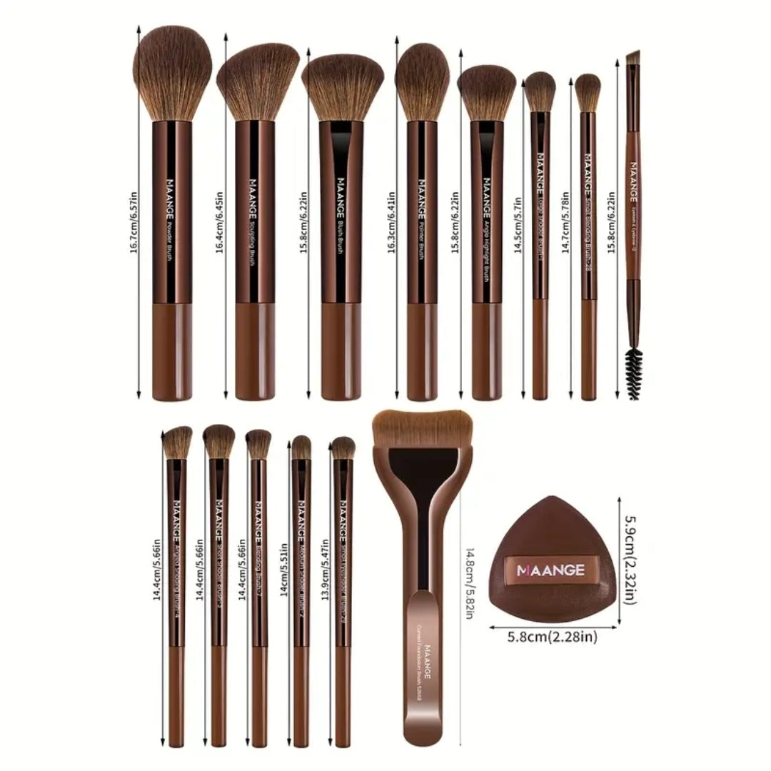 MAANGE - Ensemble de pinceaux de maquillage ( 14 pièces + Trousse + 2 Puff )