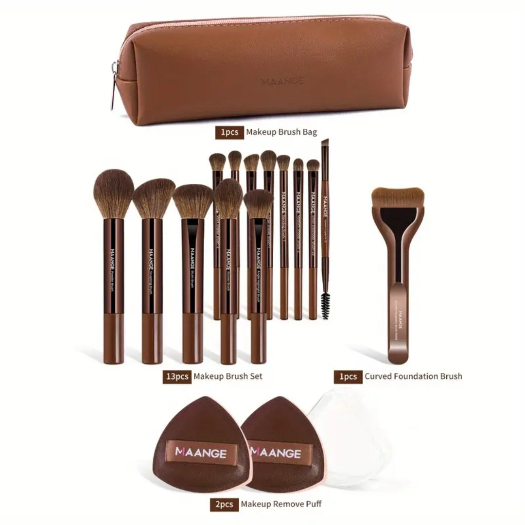 MAANGE - Ensemble de pinceaux de maquillage ( 14 pièces + Trousse + 2 Puff )