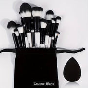 MAANGE - Ensemble de Pinceaux de maquillage Blanc et Noir ( 18pcs + Éponge + Sac )