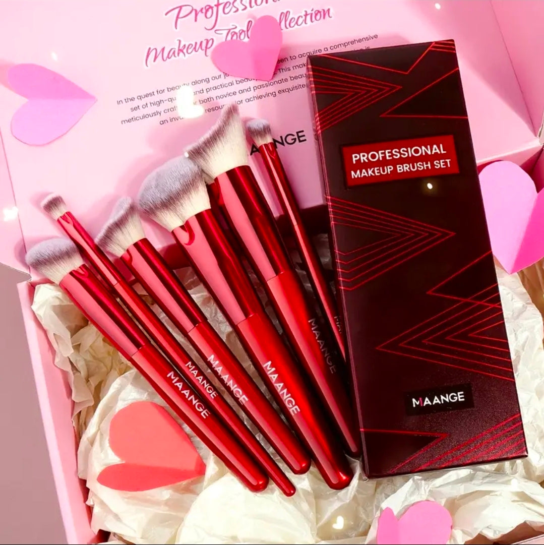 MAANGE - Ensemble de pinceaux de maquillage Red ( 6pcs )