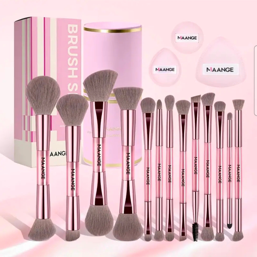 MAANGE - Ensemble de pinceaux de maquillage Rose Gold 13 pièces + Support + 3 Puff