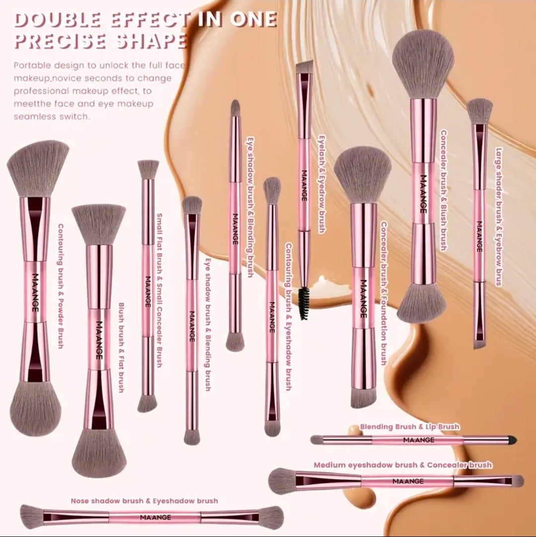 MAANGE - Ensemble de pinceaux de maquillage Rose Gold 13 pièces + Support + 3 Puff