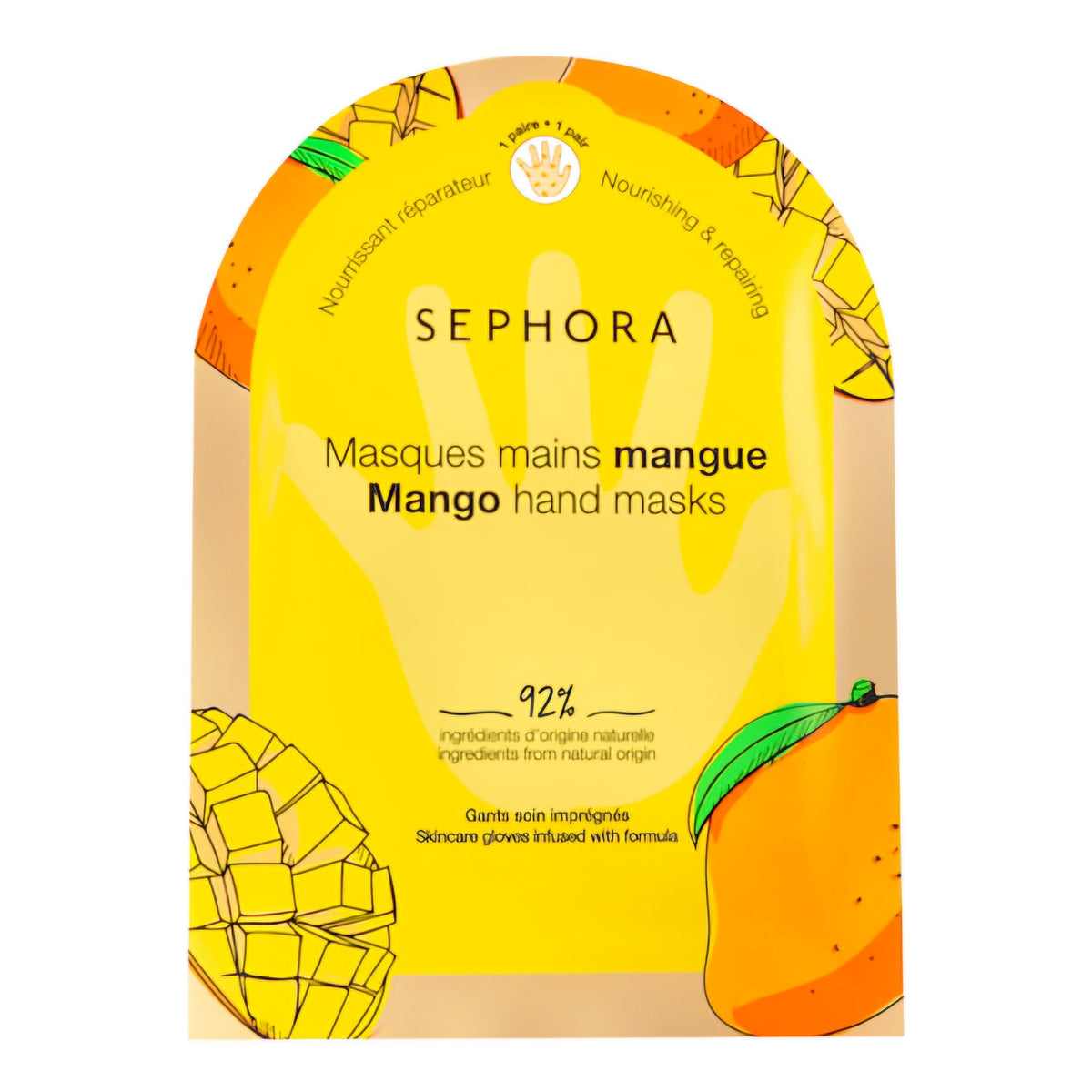 SEPHORA - Masques pour les mains, gants imprégnés - Hydratation des mains en 15 minutes - réf Mangue