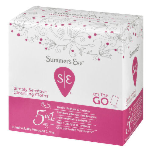 Summer's Eve - Lingettes nettoyantes individuelles 5 en 1 - réf Simply Sensitive (16pcs )